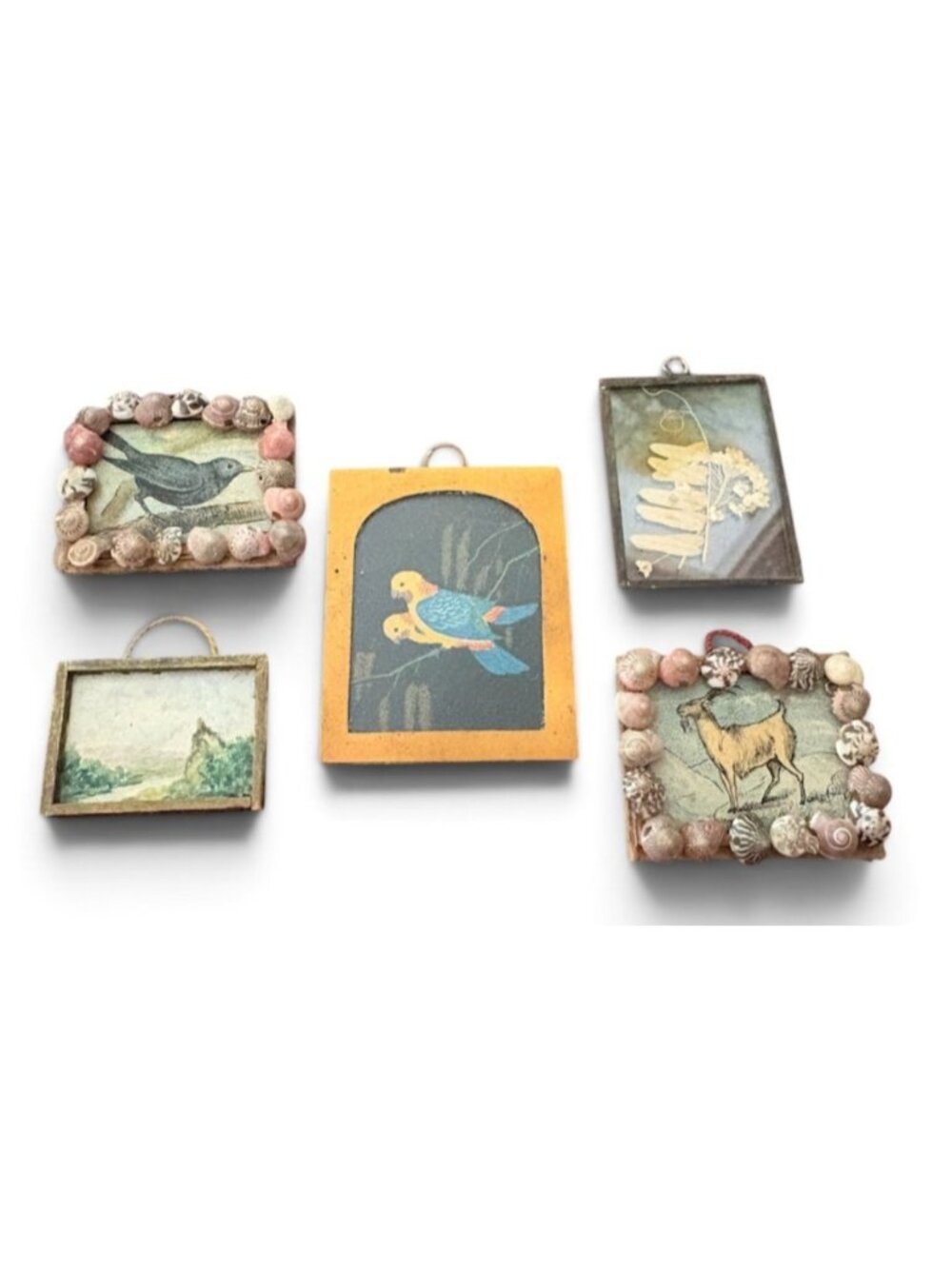 Vintage Dollhouse Miniatures WALL ART Lot of Framed Mini Art Seashell Frames